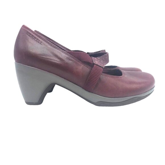 Merrell Mary Jane Heel Women 8 Burgundy Leather Worn 1X - Picture 1 of 10